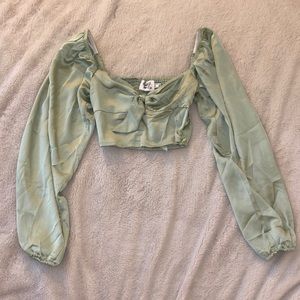 Green balloon sleeve top